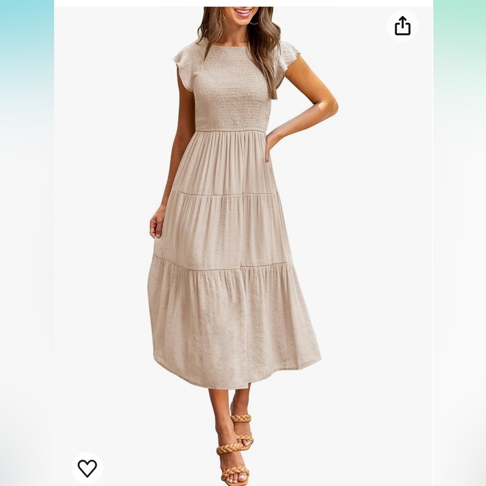 Women's Flutter Short Sleeve Smocked Midi Tiered A-Line Dress